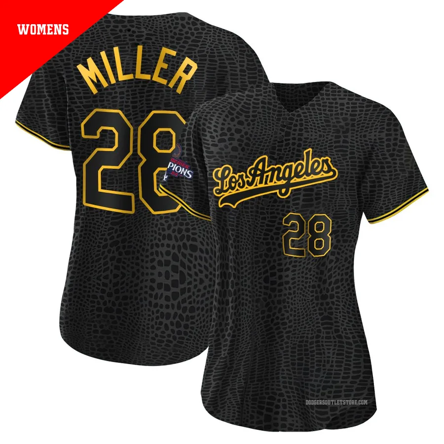 Los Angeles Dodgers ＃28 Bobby Miller Women's Black Authentic Snake Skin City 2024 World Series Champions Jersey