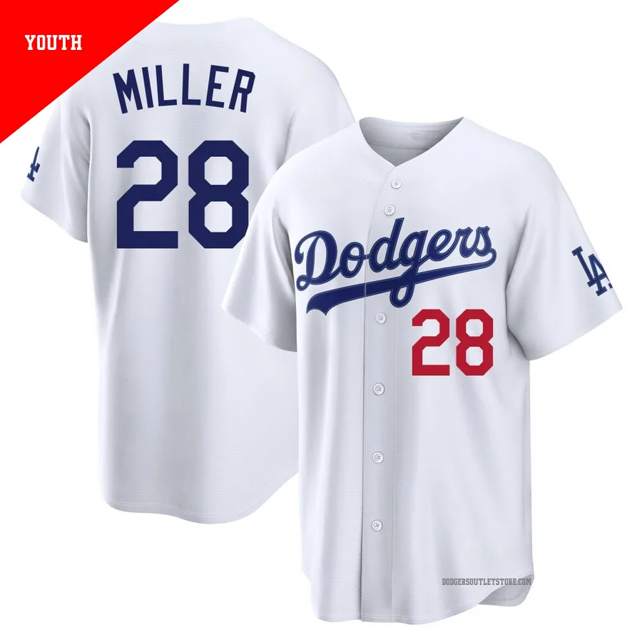 Los Angeles Dodgers ＃28 Bobby Miller Youth White Limited Home Stadium Jersey