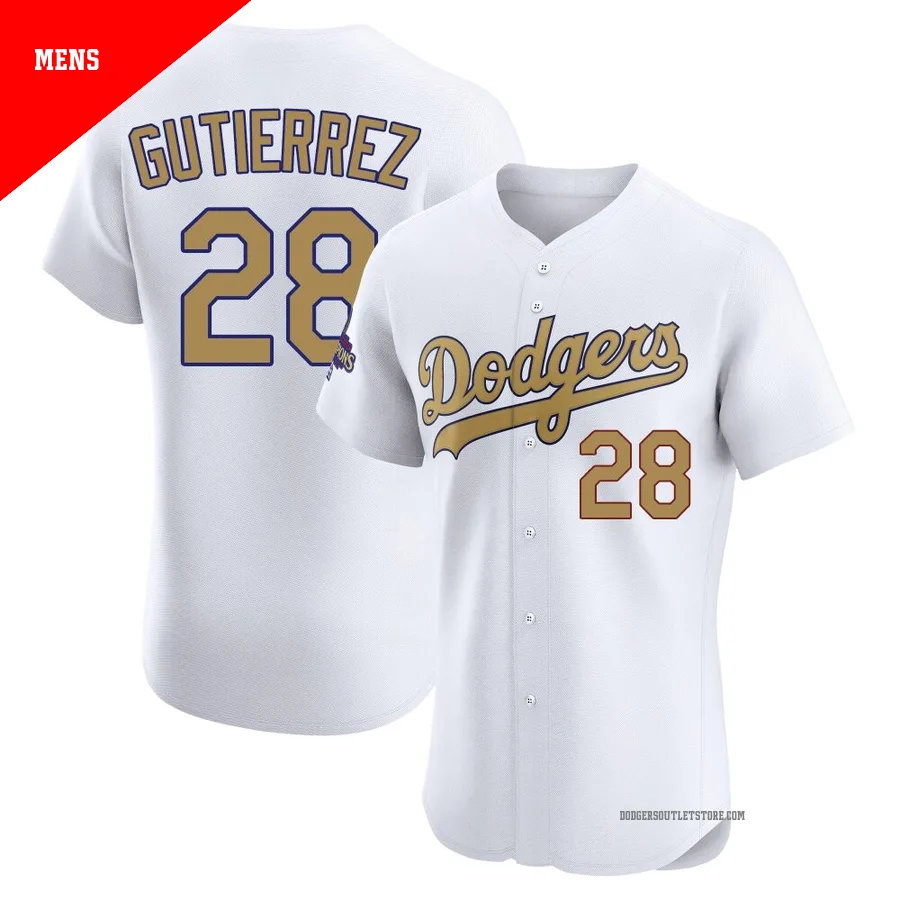 Los Angeles Dodgers ＃28 Franklin Gutierrez Men's Gold Elite White 2025 Collection Jersey