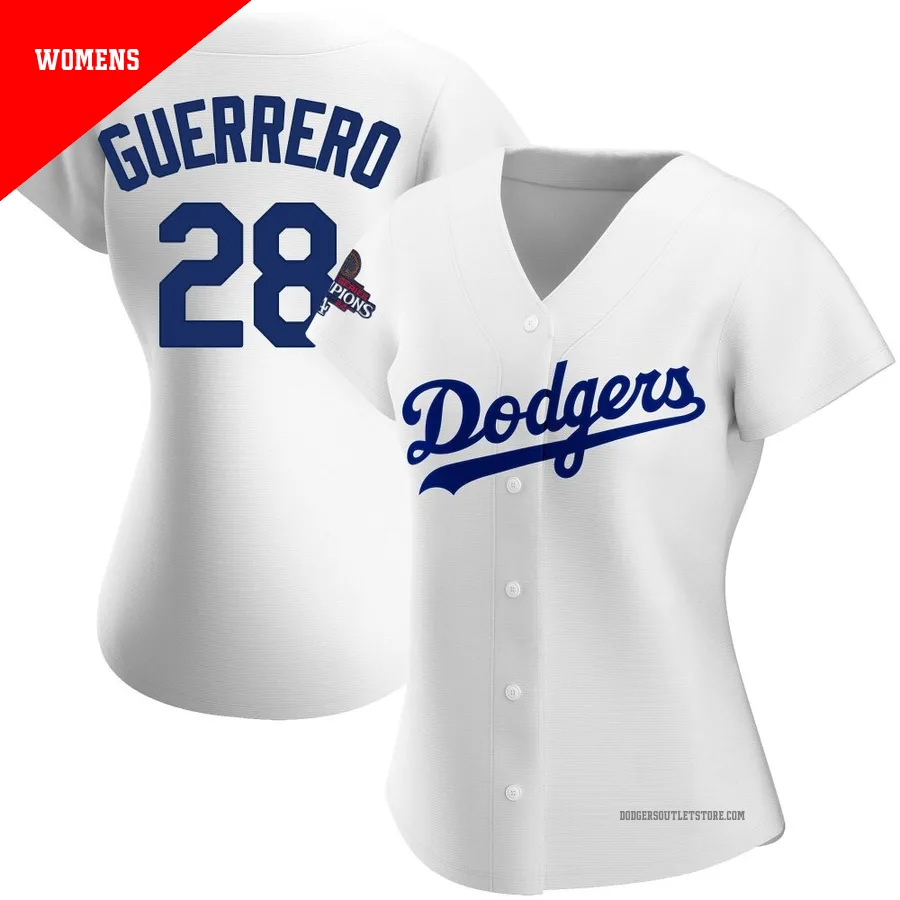 Los Angeles Dodgers ＃28 Pedro Guerrero Women's White Authentic Home 2024 World Series Champions Jersey