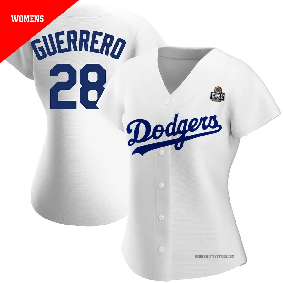 Los Angeles Dodgers ＃28 Pedro Guerrero Women's White Authentic Home 2024 World Series Jersey