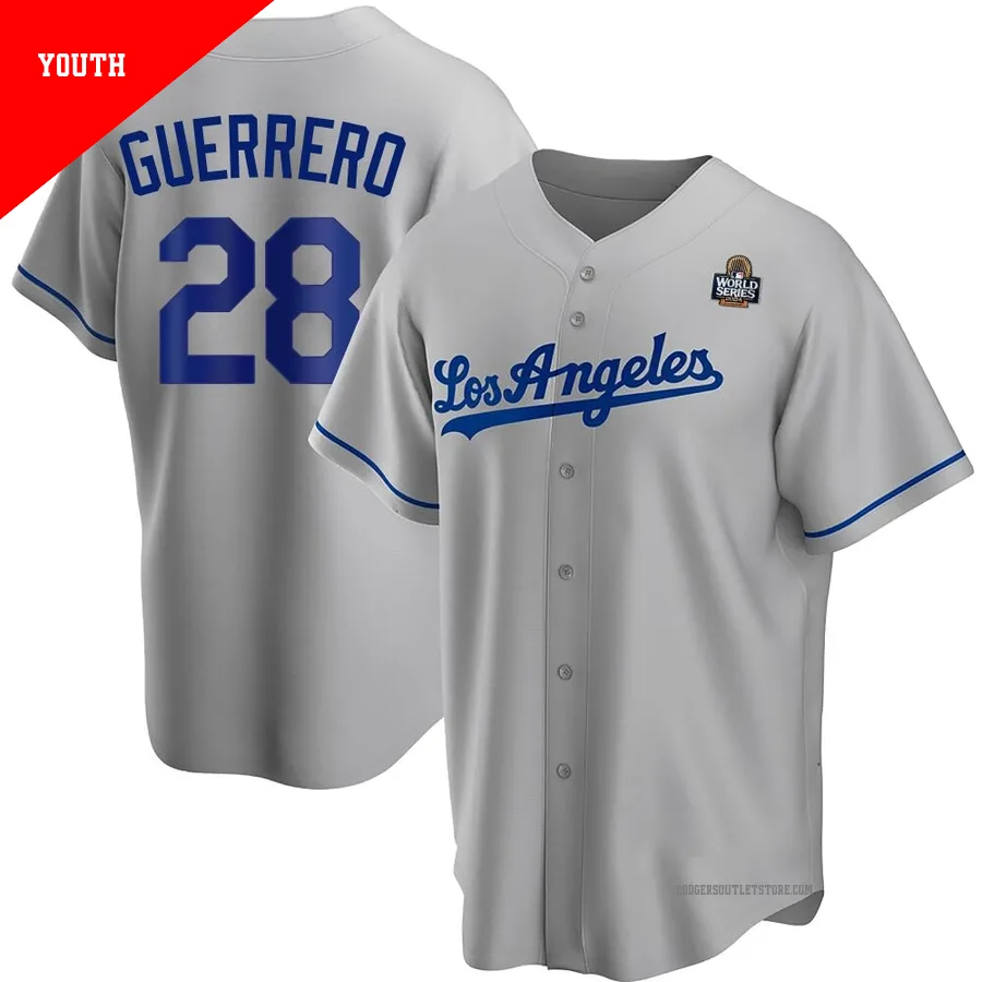 Los Angeles Dodgers ＃28 Pedro Guerrero Youth Gray Replica Road 2024 World Series Jersey