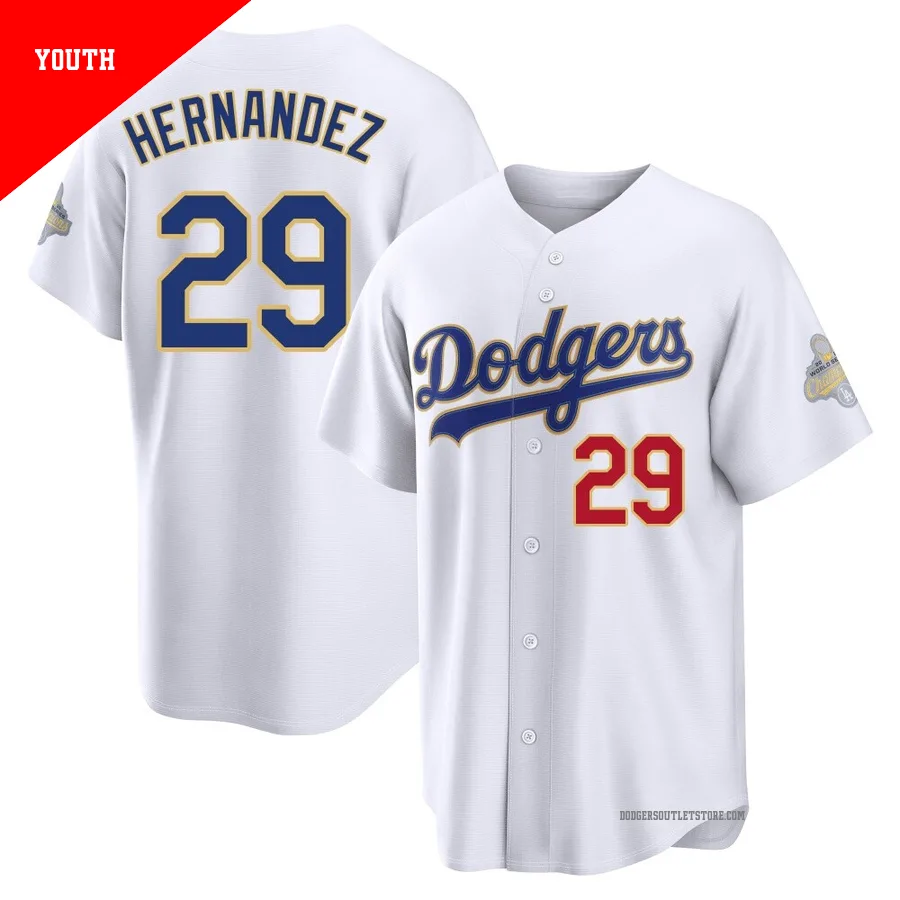 Los Angeles Dodgers ＃29 Jonathan Hernandez Youth Gold Limited White 2026 Collection Stadium Jersey