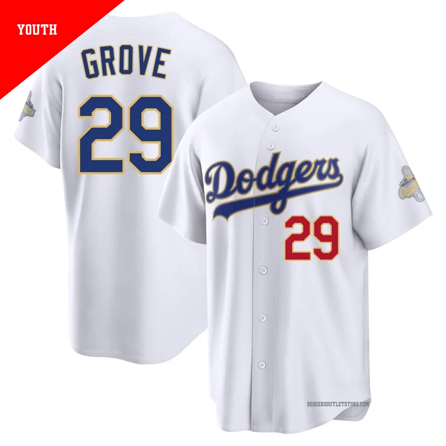 Los Angeles Dodgers ＃29 Michael Grove Youth Gold Limited White 2026 Collection Stadium Jersey