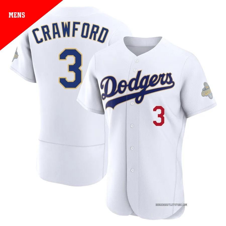 Los Angeles Dodgers ＃3 Carl Crawford Men's Gold Authentic White 2026 Collection Jersey