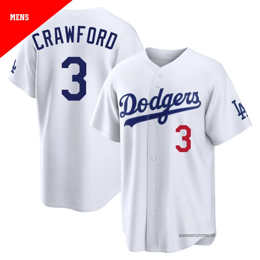 Los Angeles Dodgers ＃3 Carl Crawford Men's White Limited Home Stadium Jersey