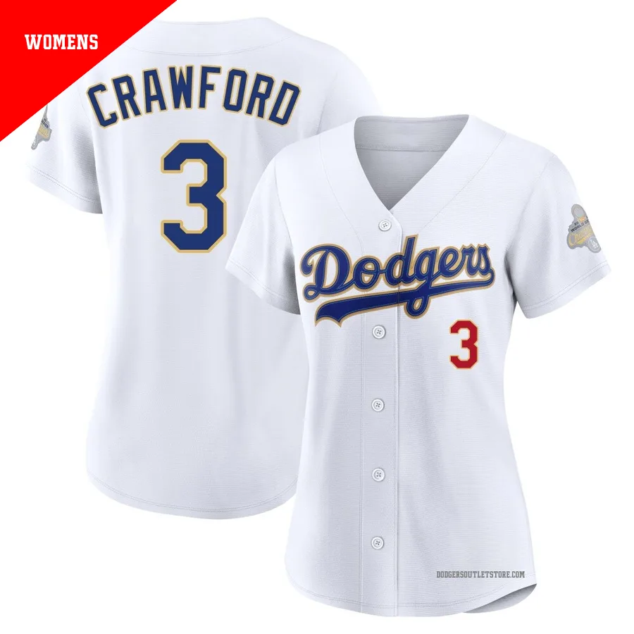 Los Angeles Dodgers ＃3 Carl Crawford Women's Gold Limited White 2026 Collection Stadium Jersey