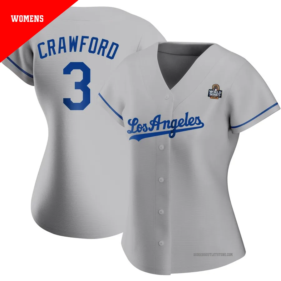 Los Angeles Dodgers ＃3 Carl Crawford Women's Gray Authentic Road 2024 World Series Jersey