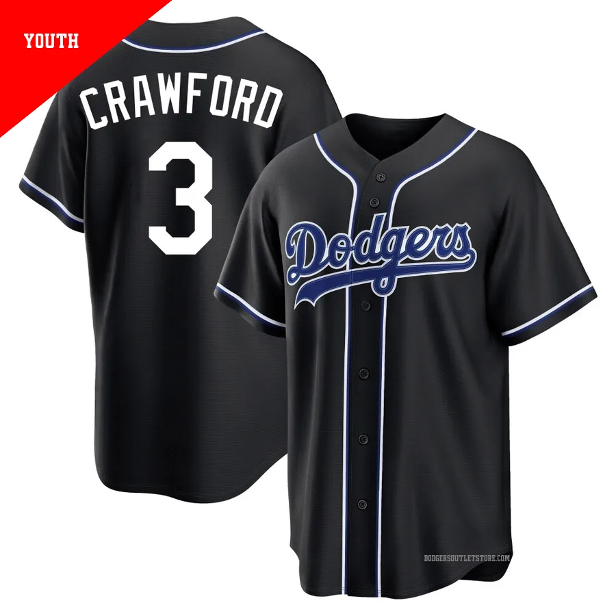 Los Angeles Dodgers ＃3 Carl Crawford Youth Black Replica Fashion Out Jersey