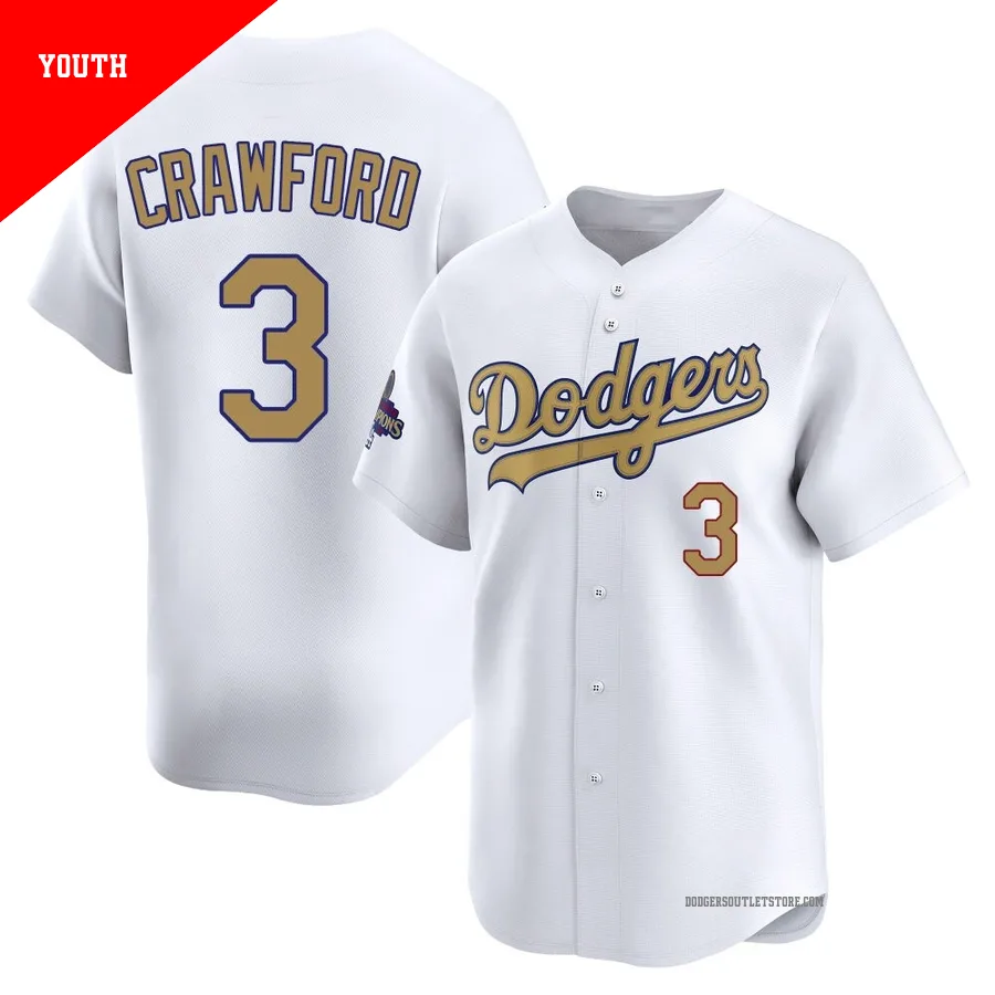 Los Angeles Dodgers ＃3 Carl Crawford Youth Gold Limited White 2025 Collection Jersey