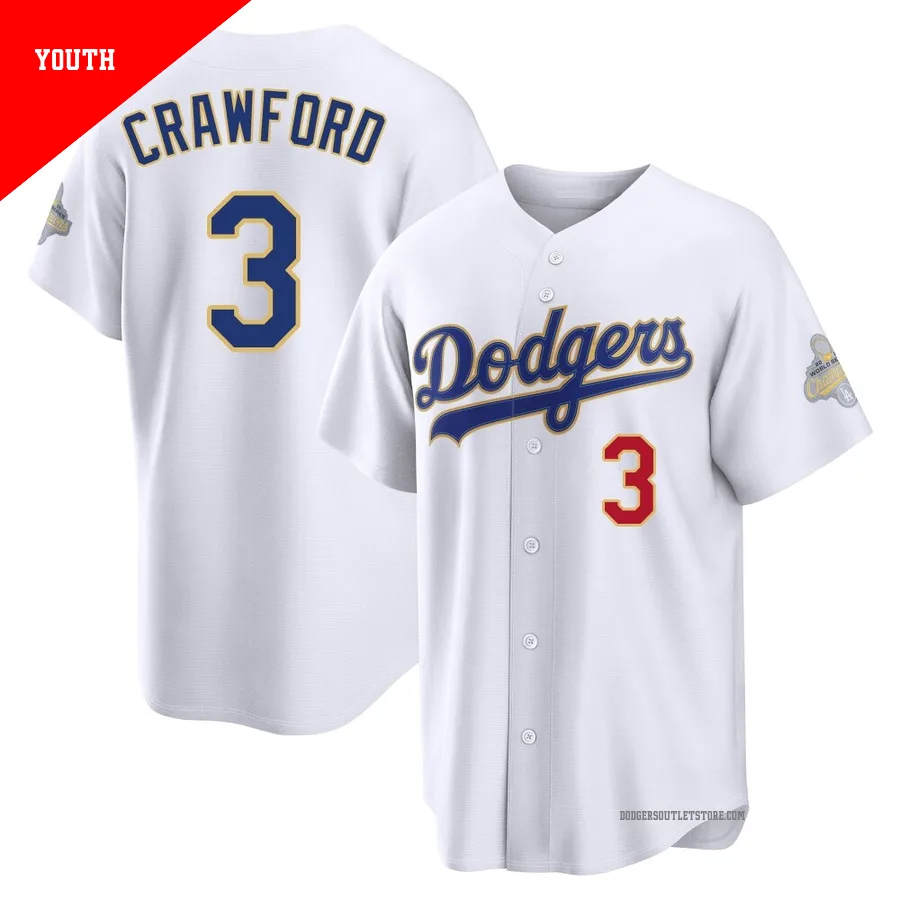Los Angeles Dodgers ＃3 Carl Crawford Youth Gold Limited White 2026 Collection Stadium Jersey
