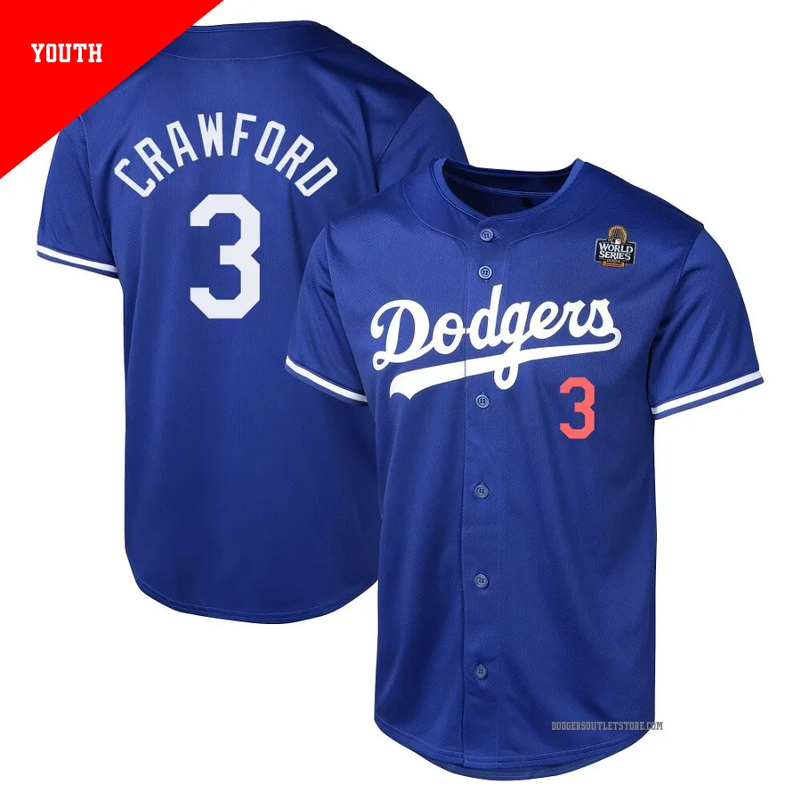 Los Angeles Dodgers ＃3 Carl Crawford Youth Royal Limited Alternate 2024 World Series Jersey