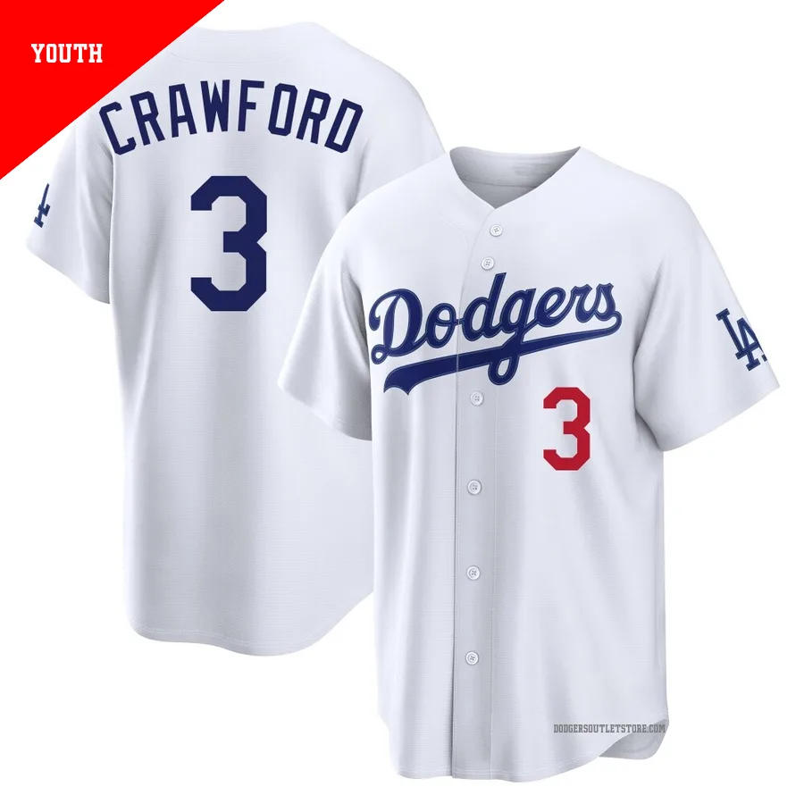 Los Angeles Dodgers ＃3 Carl Crawford Youth White Limited Home Stadium Jersey