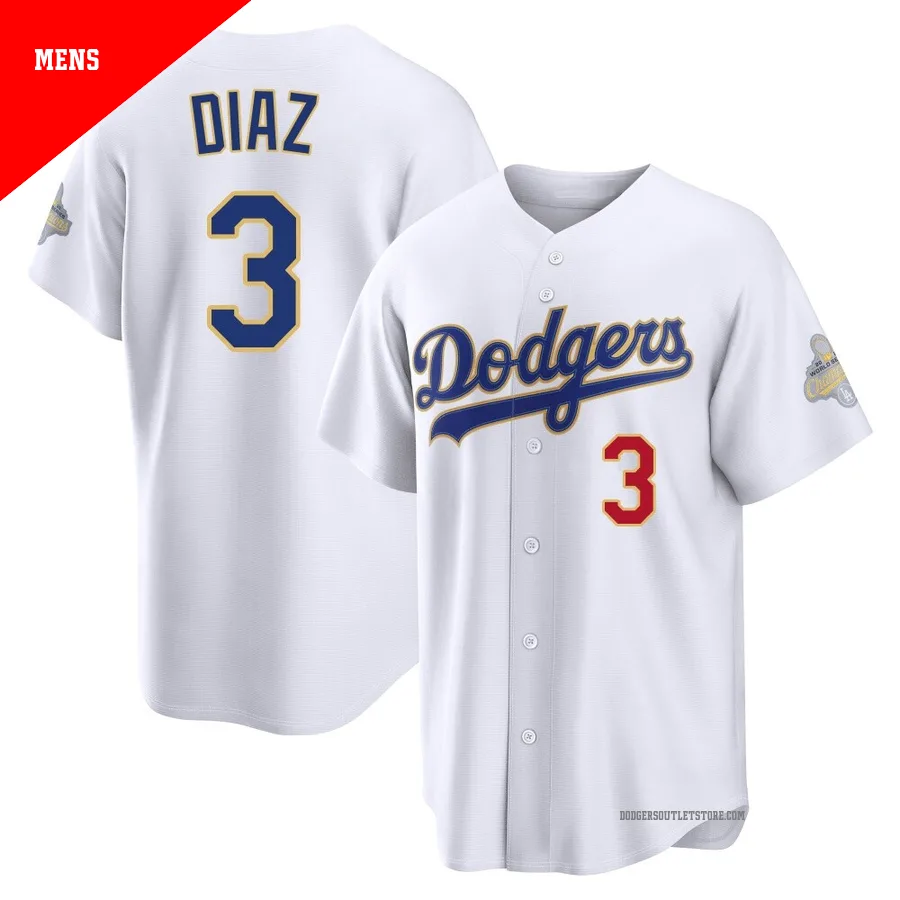 Los Angeles Dodgers ＃3 Edwin Diaz Men's Gold Limited White 2026 Collection Stadium Jersey