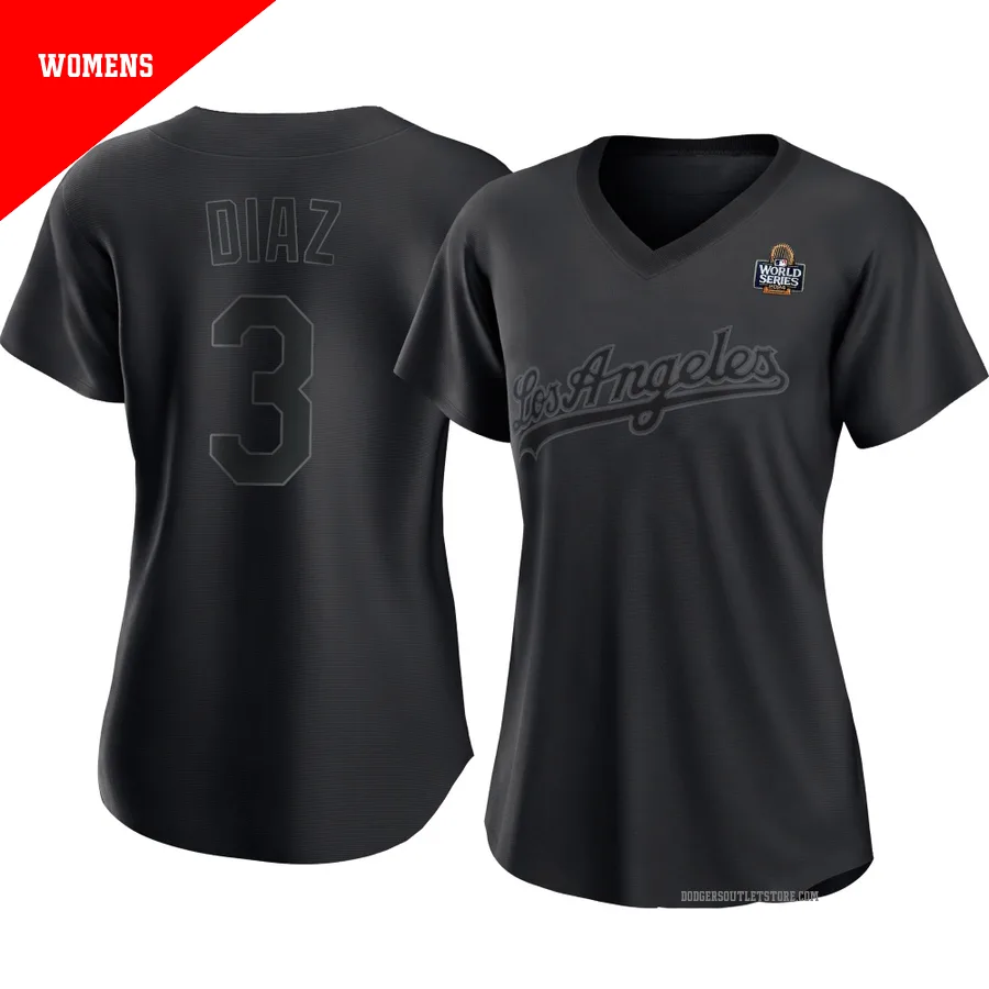Los Angeles Dodgers ＃3 Edwin Diaz Women's Black Replica Pitch Fashion 2024 World Series Jersey