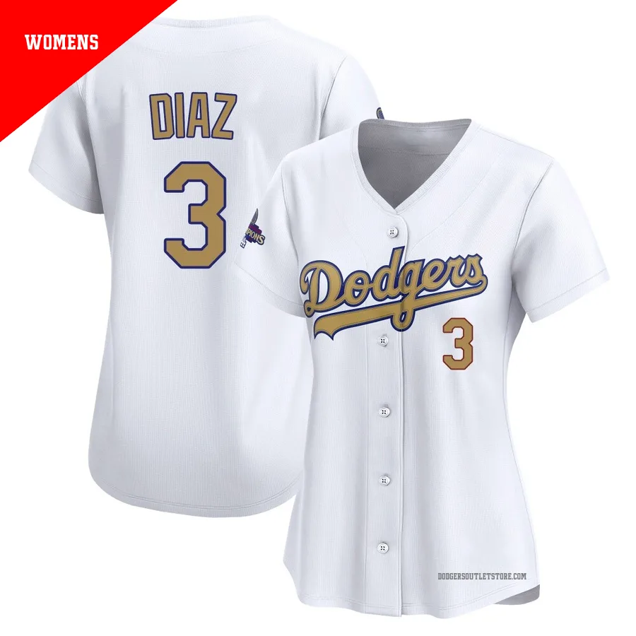 Los Angeles Dodgers ＃3 Edwin Diaz Women's Gold Limited White 2025 Collection Jersey