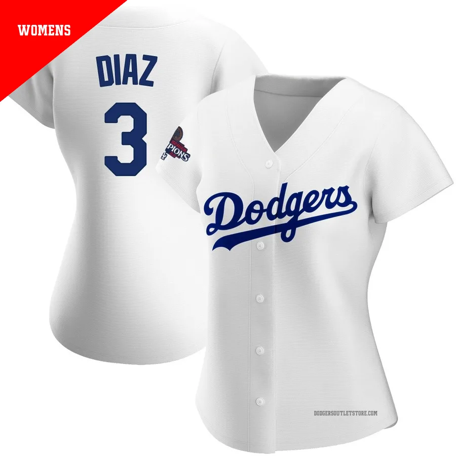 Los Angeles Dodgers ＃3 Edwin Diaz Women's White Authentic Home 2024 World Series Champions Jersey