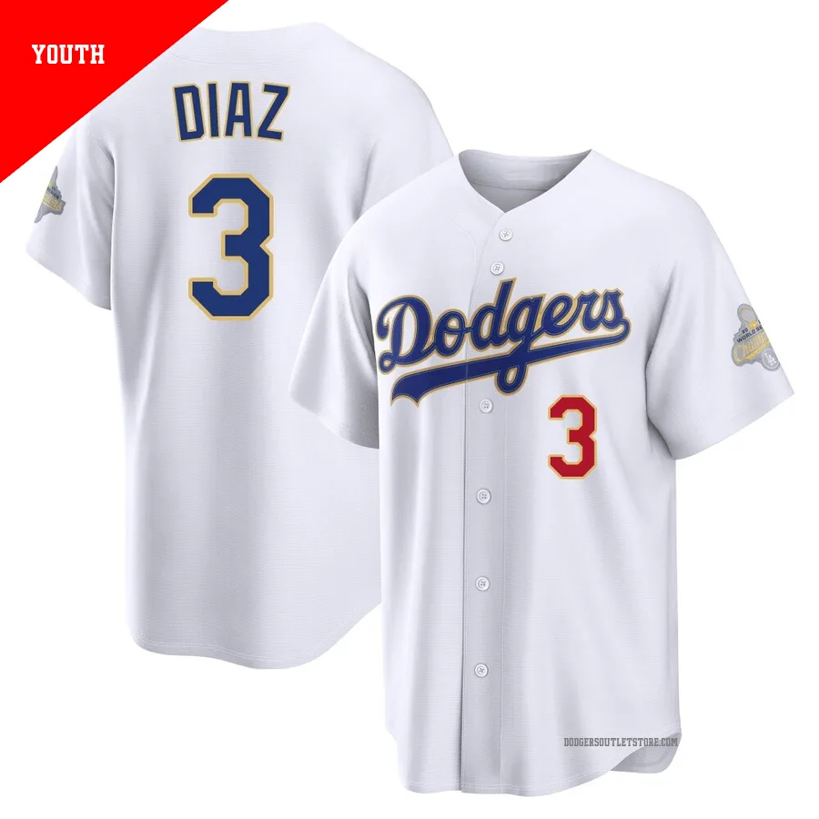 Los Angeles Dodgers ＃3 Edwin Diaz Youth Gold Limited White 2026 Collection Stadium Jersey