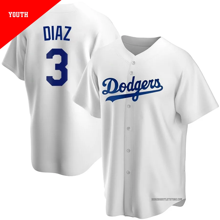 Los Angeles Dodgers ＃3 Edwin Diaz Youth White Replica Home Jersey
