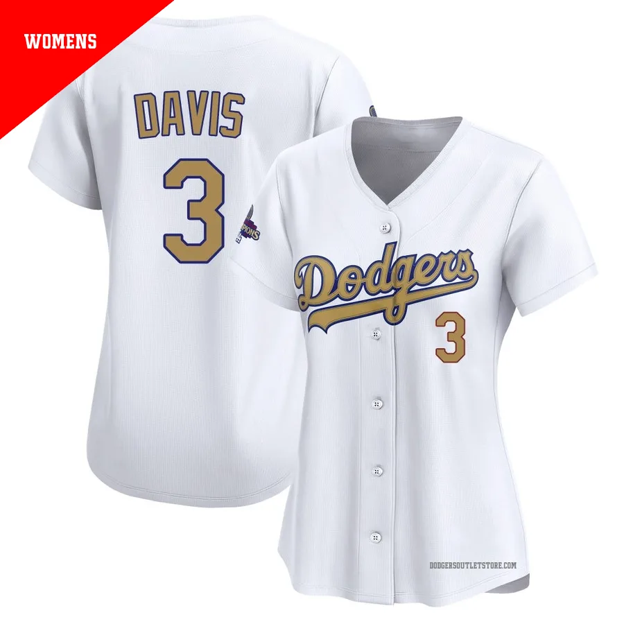 Los Angeles Dodgers ＃3 Willie Davis Women's Gold Limited White 2025 Collection Jersey