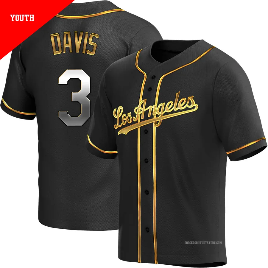 Los Angeles Dodgers ＃3 Willie Davis Youth Gold Replica Black en Alternate Jersey