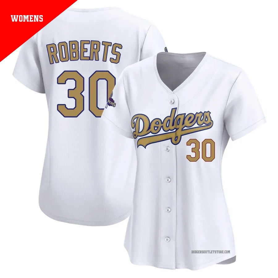 Los Angeles Dodgers ＃30 Dave Roberts Women's Gold Limited White 2025 Collection Jersey