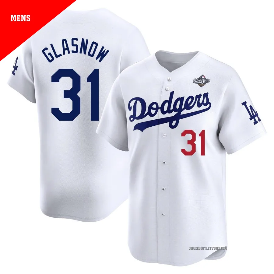Los Angeles Dodgers ＃31 Tyler Glasnow Men's White Limited Home 2025 World Series Jersey
