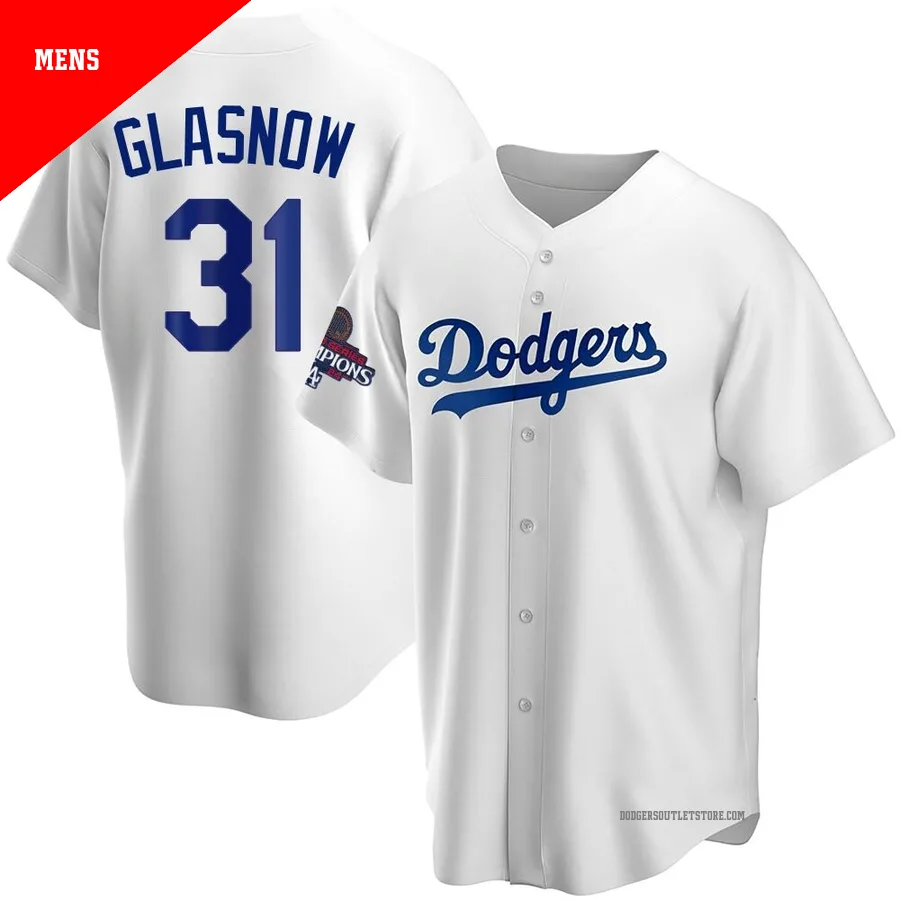 Los Angeles Dodgers ＃31 Tyler Glasnow Men's White Replica Home 2024 World Series Champions Jersey