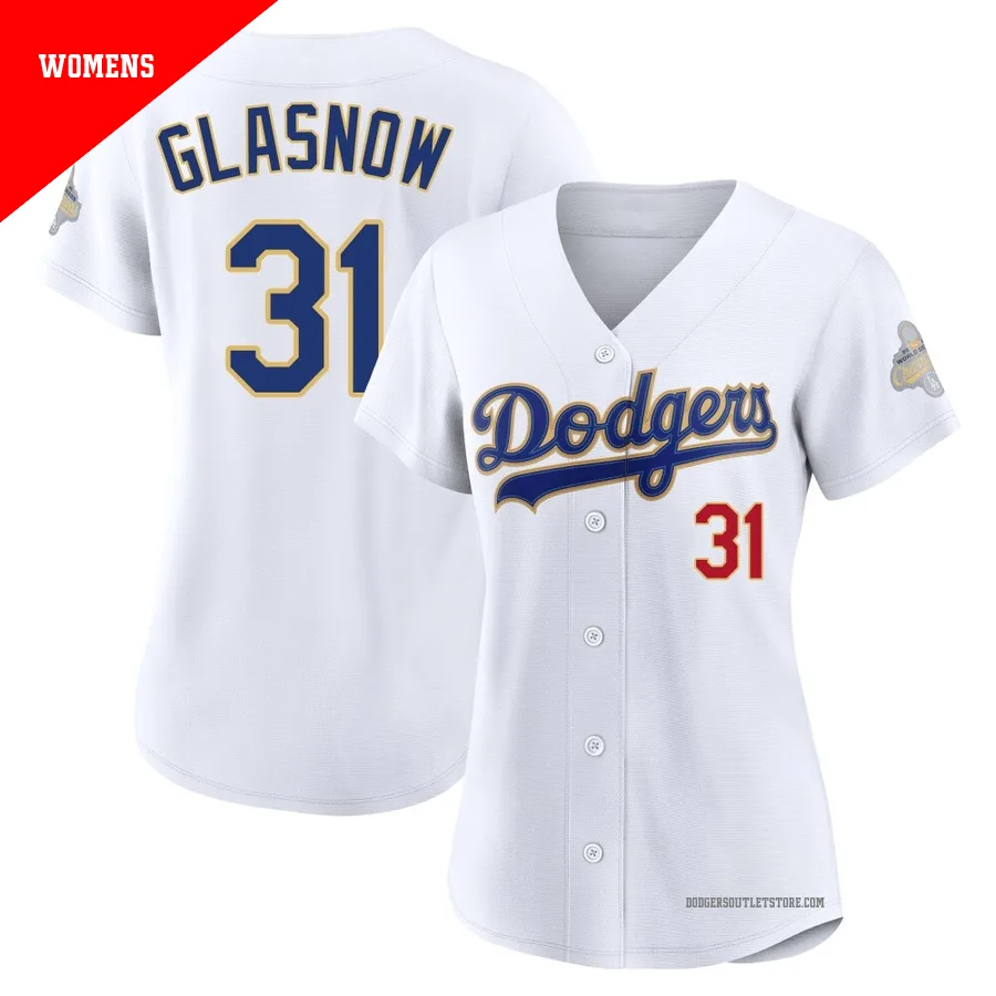 Los Angeles Dodgers ＃31 Tyler Glasnow Women's Gold Limited White 2026 Collection Stadium Jersey