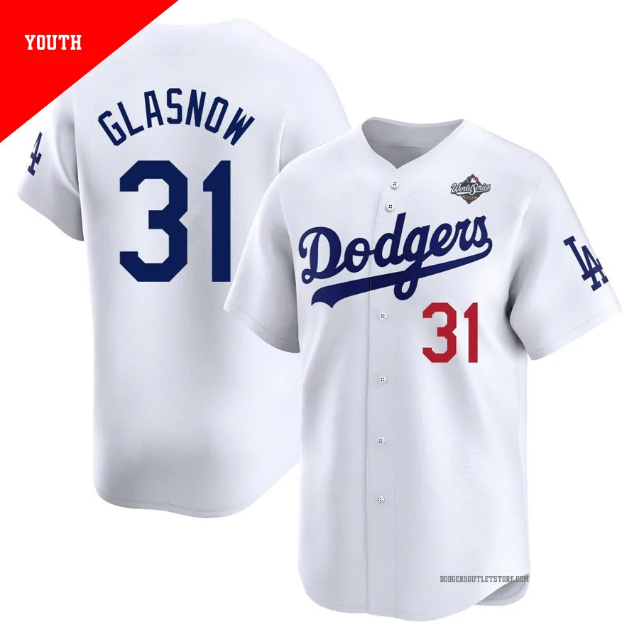 Los Angeles Dodgers ＃31 Tyler Glasnow Youth White Limited Home 2025 World Series Jersey