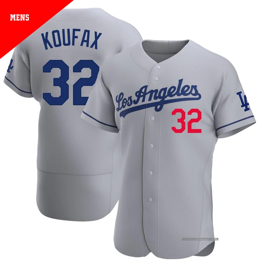 Los Angeles Dodgers ＃32 Sandy Koufax Men's Gray Authentic Away Jersey