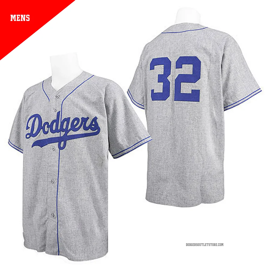 Los Angeles Dodgers ＃32 Sandy Koufax Men's Grey Authentic Throwback Jersey