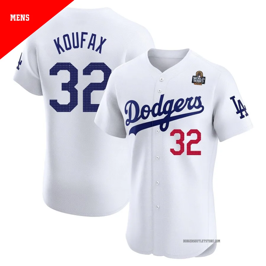 Los Angeles Dodgers ＃32 Sandy Koufax Men's White Elite Home 2024 World Series Jersey
