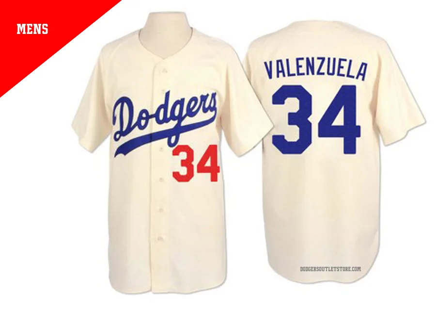 Los Angeles Dodgers ＃34 Fernando Valenzuela Men's Cream Replica Throwback Jersey