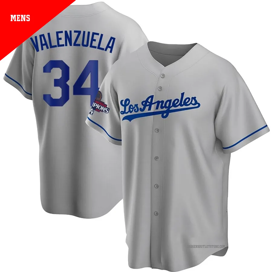 Los Angeles Dodgers ＃34 Fernando Valenzuela Men's Gray Replica Road 2024 World Series Champions Jersey