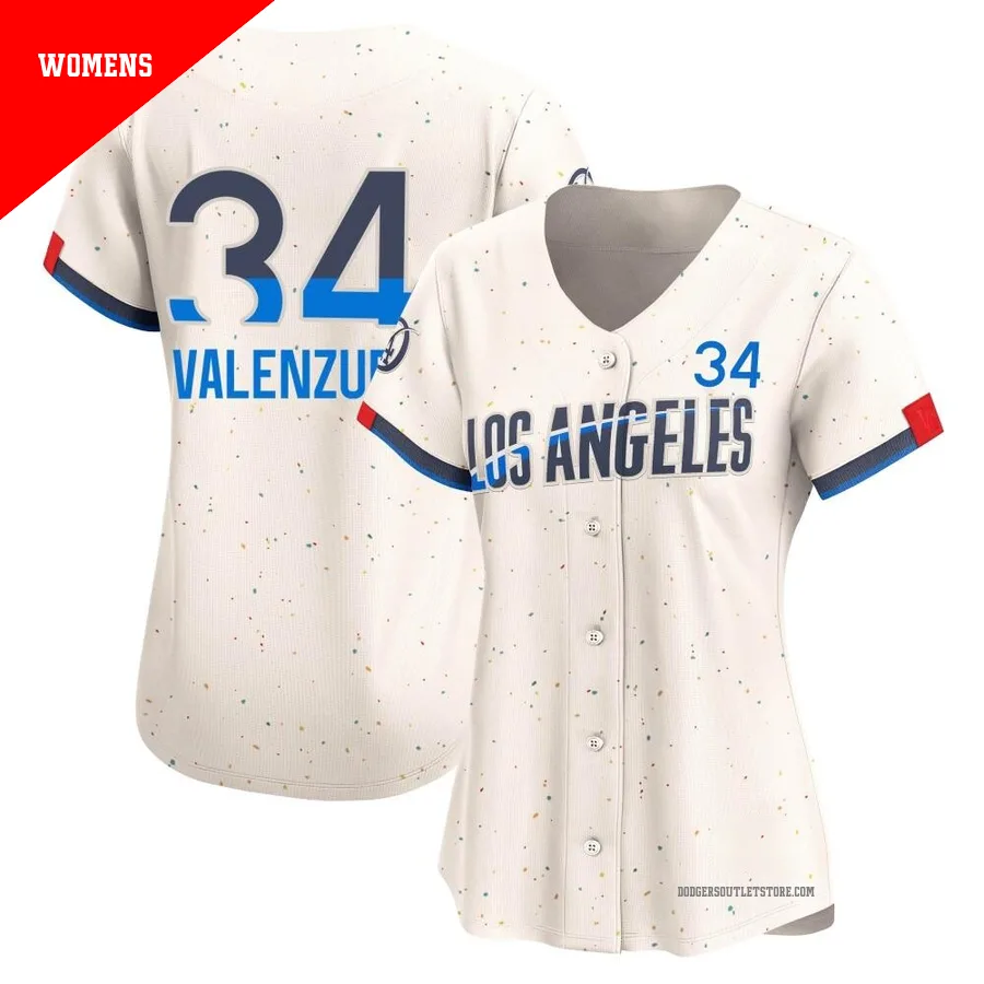 Los Angeles Dodgers ＃34 Fernando Valenzuela Women's Cream Limited 2024 City Connect Jersey