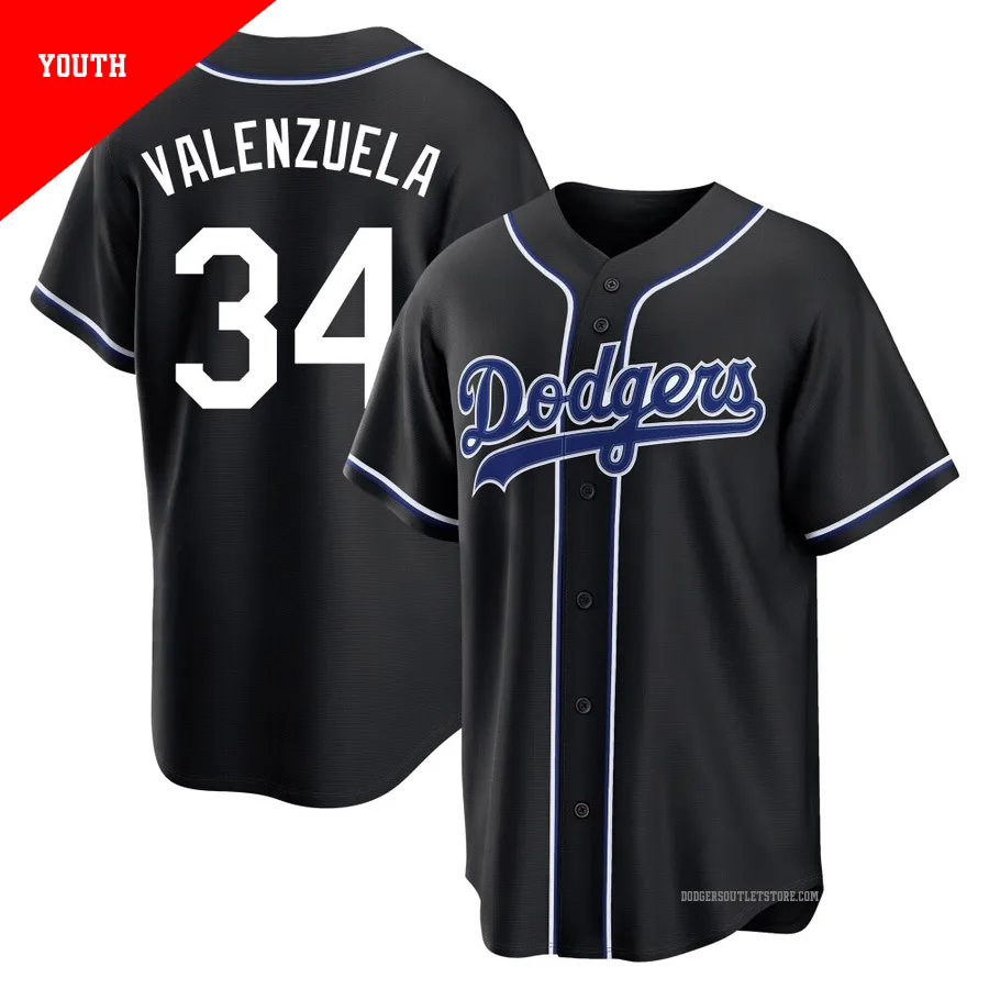 Los Angeles Dodgers ＃34 Fernando Valenzuela Youth Black Replica Fashion Out Jersey
