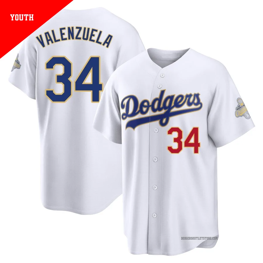 Los Angeles Dodgers ＃34 Fernando Valenzuela Youth Gold Limited White 2026 Collection Stadium Jersey