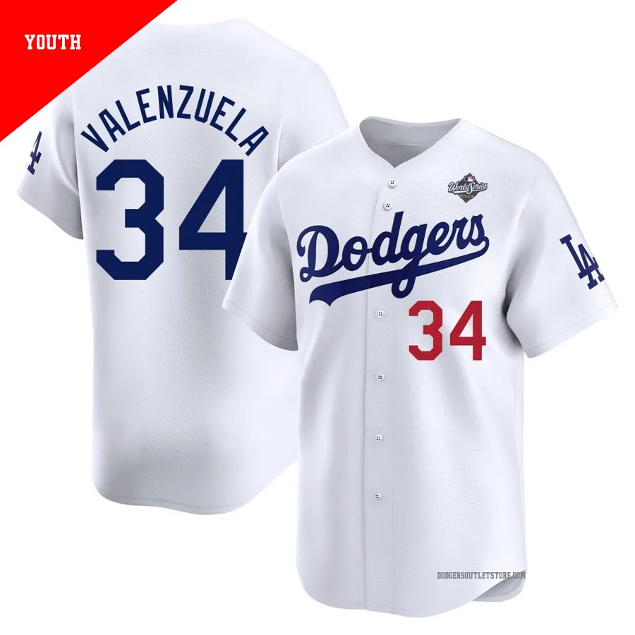 Los Angeles Dodgers ＃34 Fernando Valenzuela Youth White Limited Home 2025 World Series Jersey
