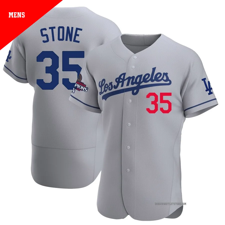 Los Angeles Dodgers ＃35 Gavin Stone Men's Gray Authentic Away Official 2024 World Series Champions Jersey