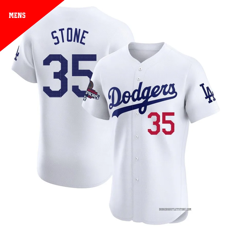 Los Angeles Dodgers ＃35 Gavin Stone Men's White Elite Home World Series Champions Jersey