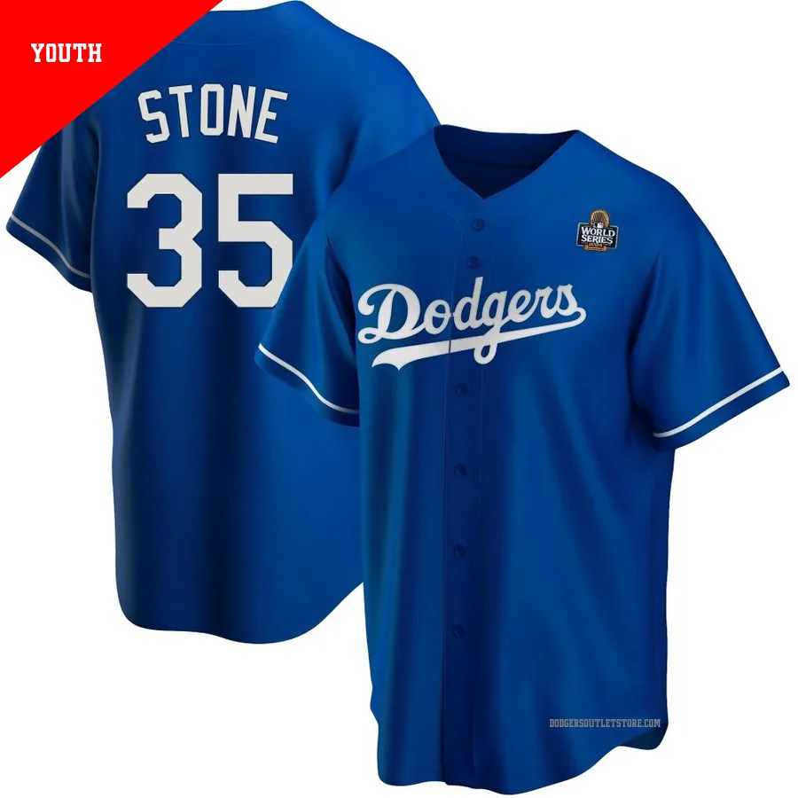 Los Angeles Dodgers ＃35 Gavin Stone Youth Royal Replica Alternate 2024 World Series Jersey