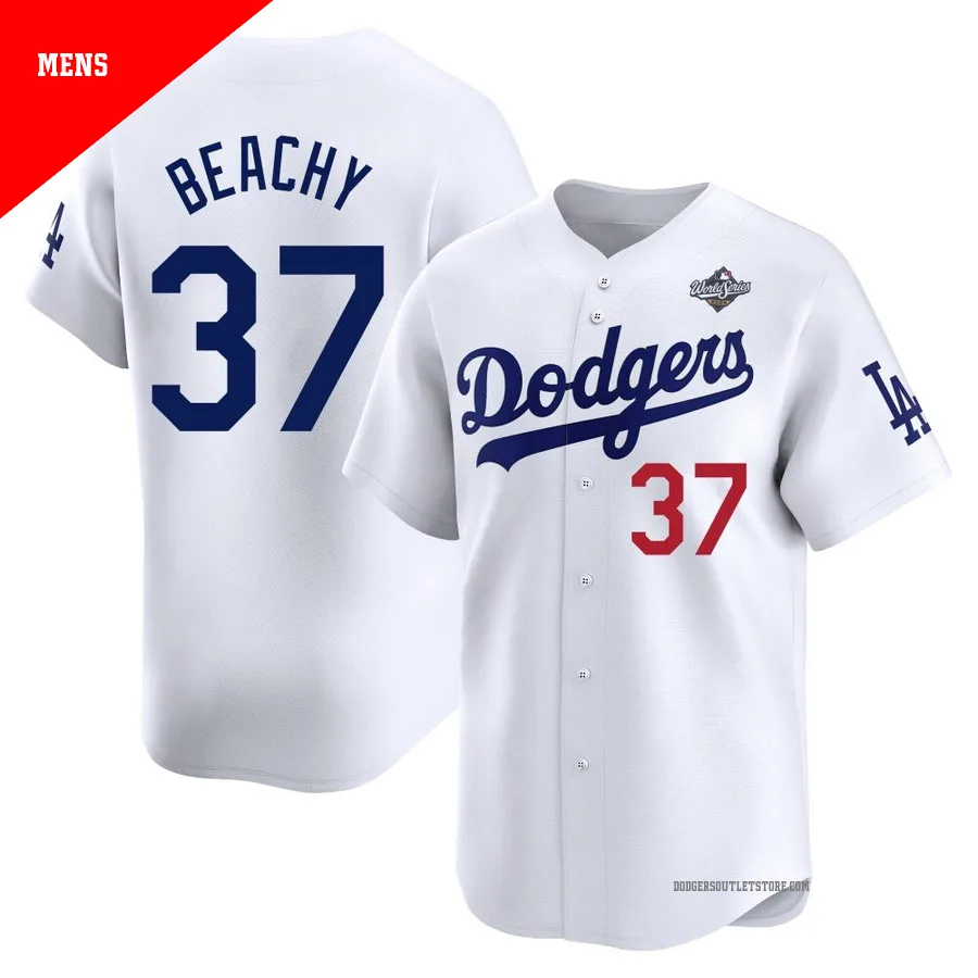 Los Angeles Dodgers ＃37 Brandon Beachy Men's White Limited Home 2025 World Series Jersey