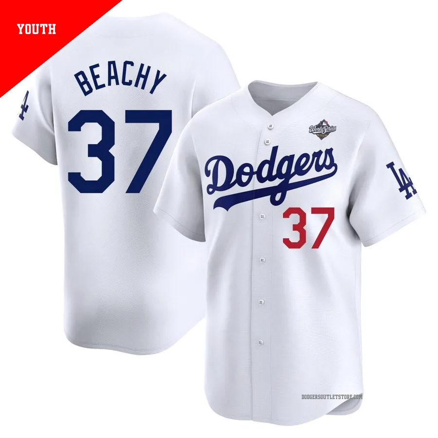 Los Angeles Dodgers ＃37 Brandon Beachy Youth White Limited Home 2025 World Series Jersey