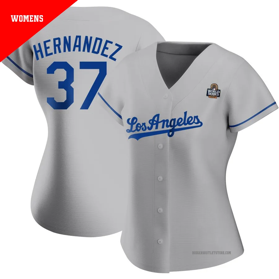 Los Angeles Dodgers ＃37 Teoscar Hernandez Women's Gray Authentic Road 2024 World Series Jersey