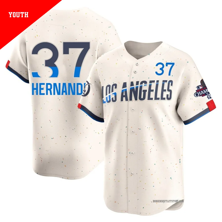 Los Angeles Dodgers ＃37 Teoscar Hernandez Youth Cream Limited 2024 City Connect World Series Champions Jersey