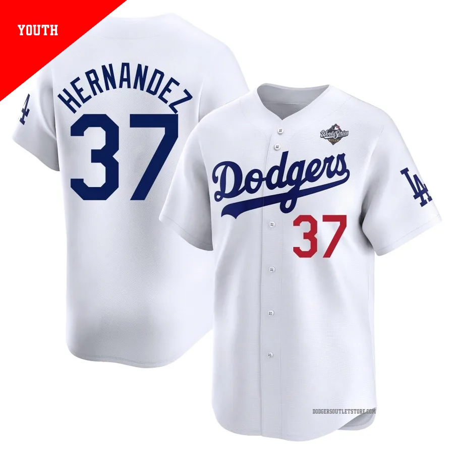 Los Angeles Dodgers ＃37 Teoscar Hernandez Youth White Limited Home 2025 World Series Jersey