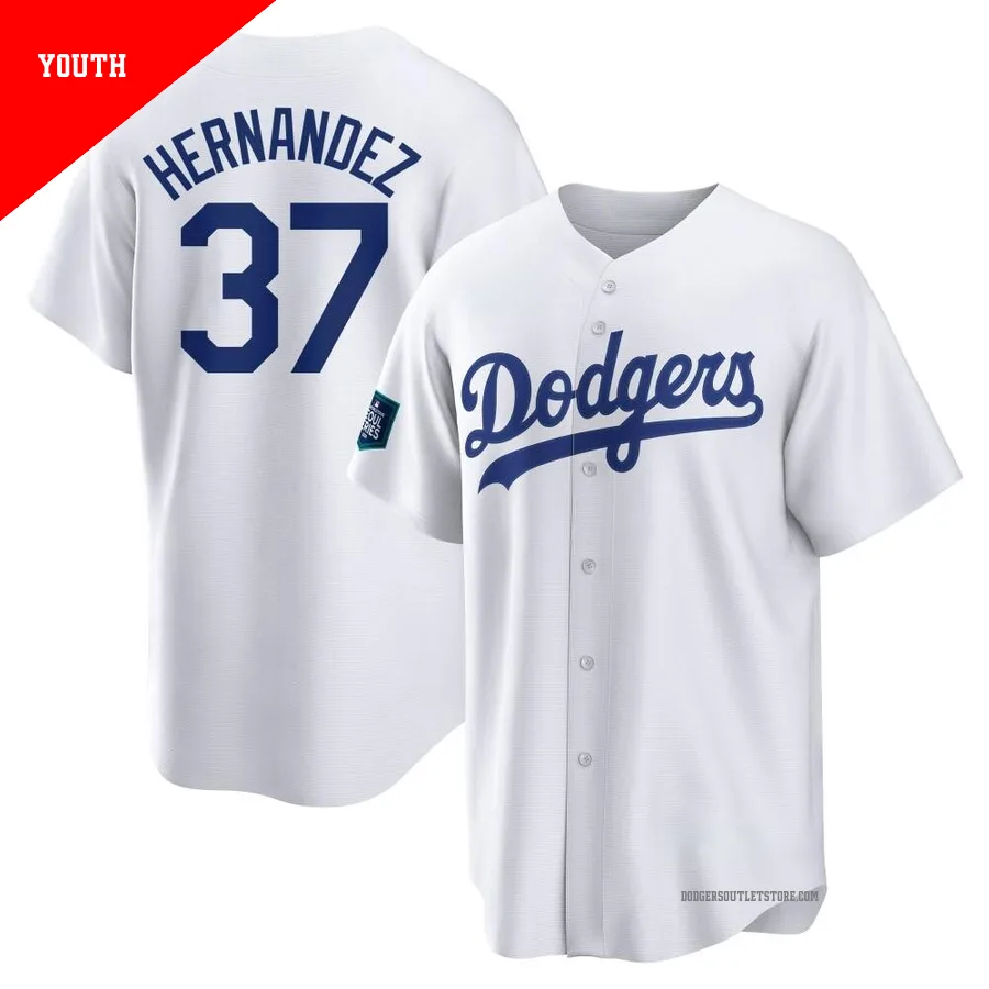 Los Angeles Dodgers ＃37 Teoscar Hernandez Youth White Replica 2024 World Tour Seoul Series Home Jersey
