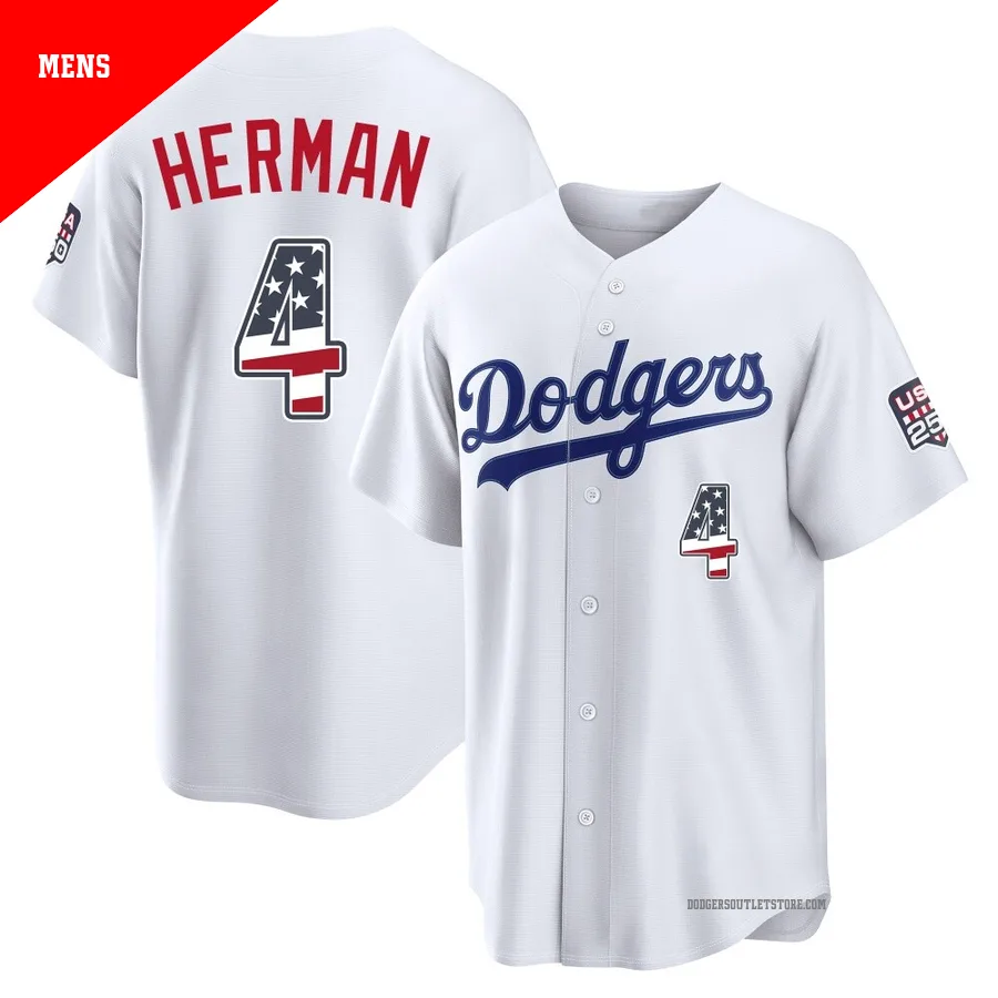 Los Angeles Dodgers ＃4 Babe Herman Men's White Limited USA 250 Fourth Of July Home Stadium Jersey