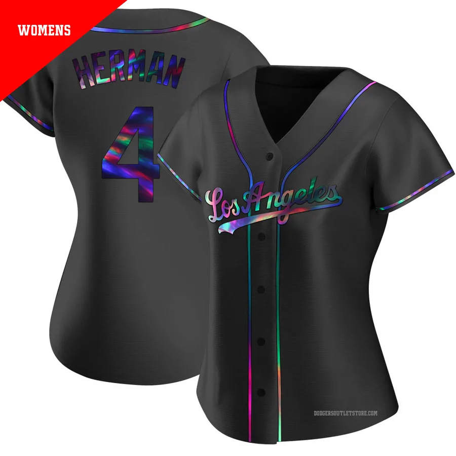 Los Angeles Dodgers ＃4 Babe Herman Women's Black Replica Holographic Alternate Jersey